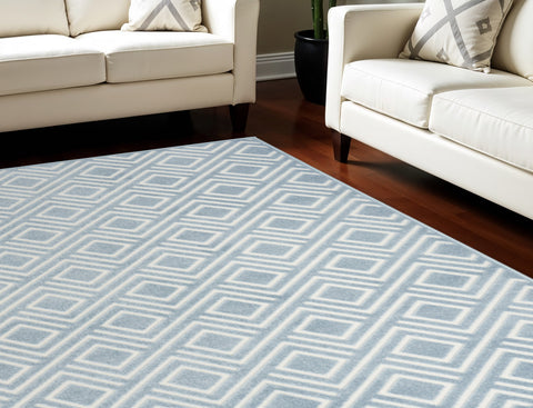 7' X 9' Blue Geometric Area Rug