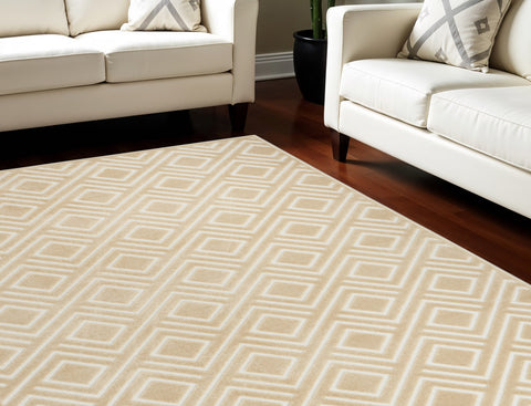 7' X 9' Tan Geometric Area Rug