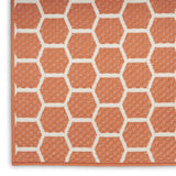 12' Coral And Ivory Geometric Indoor Outdoor Runner Rug