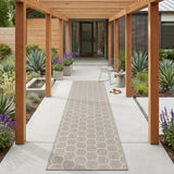 12' Gray And Ivory Geometric Indoor Outdoor Runner Rug