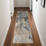 8' Gray Beige and Ivory Abstract Non Skid Runner Rug