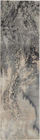 8' Gray Beige and Ivory Abstract Non Skid Runner Rug