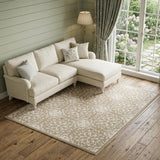 6' X 9' Taupe and Ivory Floral Non Skid Area Rug