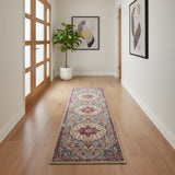 10' Gray Blue And Yellow Medallion Runner Rug