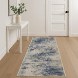 10' Ivory Blue And Teal Abstract Runner Rug