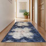 10' Ivory Gray And Blue Floral Runner Rug