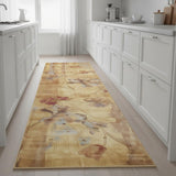 8' Beige Red And Orange Floral Non Skid Runner Rug