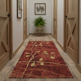 10' Red And Green Floral Non Skid Runner Rug