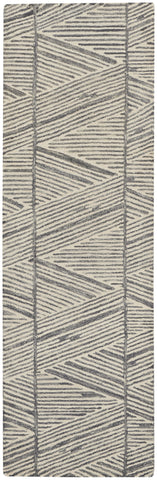 8' Gray and White Wool Abstract Runner Rug