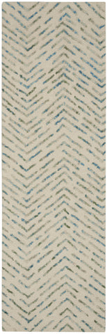 8' Ivory Blue and Green Wool Abstract Runner Rug