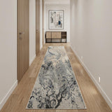 10' Gray Beige and Ivory Abstract Non Skid Runner Rug