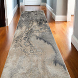 10' Gray Beige and Ivory Abstract Non Skid Runner Rug