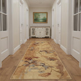 10' Beige Red And Orange Floral Non Skid Runner Rug
