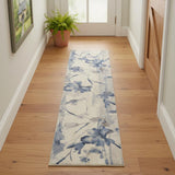 10' Ivory And Blue Floral Non Skid Runner Rug