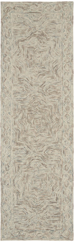 8' Blue and Ivory Wool Geometric Runner Rug