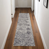 8' Charcoal and Ivory Wool Geometric Runner Rug
