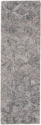 8' Black Gray and Ivory Wool Geometric Runner Rug