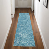 8' Blue and Ivory Wool Geometric Runner Rug