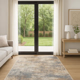6' Tan Ivory And Black Abstract Runner Rug