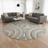 8' Cream Round Abstract Power Loom Area Rug