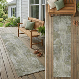 8' Runner Green Abstract Washable Non Skid Indoor Outdoor Runner Rug