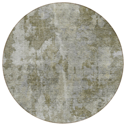 8' Round Green Round Abstract Washable Non Skid Indoor Outdoor Area Rug