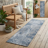 8' Runner Blue Abstract Washable Non Skid Indoor Outdoor Runner Rug