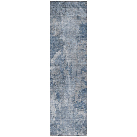 8' Runner Blue Abstract Washable Non Skid Indoor Outdoor Runner Rug