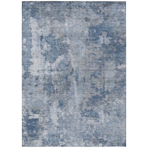 5' X 8' Blue Abstract Washable Non Skid Indoor Outdoor Area Rug