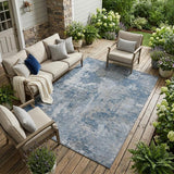 8' X 10' Blue Abstract Washable Non Skid Indoor Outdoor Area Rug