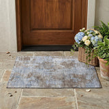 2' X 3' Mocha and Blue Abstract Washable Non Skid Indoor Outdoor Area Rug