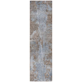 8' Runner Mocha and Blue Abstract Washable Non Skid Indoor Outdoor Runner Rug