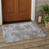 3' X 5' Mocha and Blue Abstract Washable Non Skid Indoor Outdoor Area Rug