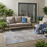 5' X 8' Mocha and Blue Abstract Washable Non Skid Indoor Outdoor Area Rug