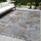 5' X 8' Mocha and Blue Abstract Washable Non Skid Indoor Outdoor Area Rug