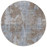 8' Blue Round Abstract Washable Indoor Outdoor Area Rug
