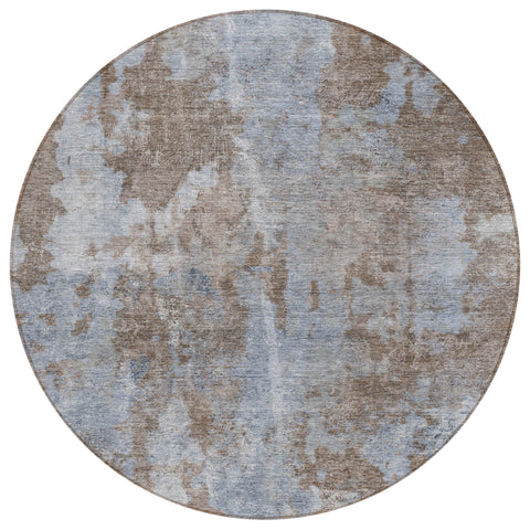 8' Blue Round Abstract Washable Indoor Outdoor Area Rug