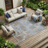 8' X 10' Mocha and Blue Abstract Washable Non Skid Indoor Outdoor Area Rug