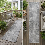 8' Runner Gray Abstract Washable Non Skid Indoor Outdoor Runner Rug