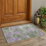 2' X 3' Green and Purple Abstract Washable Non Skid Indoor Outdoor Area Rug