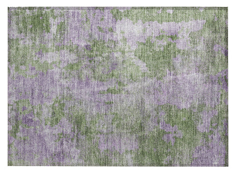 2' X 3' Green and Purple Abstract Washable Non Skid Indoor Outdoor Area Rug