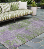 8' Runner Green and Purple Abstract Washable Non Skid Indoor Outdoor Runner Rug