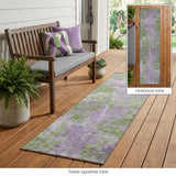 8' Runner Green and Purple Abstract Washable Non Skid Indoor Outdoor Runner Rug