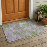 3' X 5' Green and Purple Abstract Washable Non Skid Indoor Outdoor Area Rug