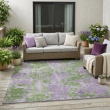 5' X 8' Green and Purple Abstract Washable Non Skid Indoor Outdoor Area Rug