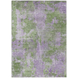 5' X 8' Green and Purple Abstract Washable Non Skid Indoor Outdoor Area Rug
