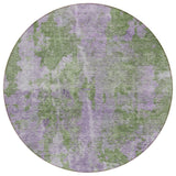 8' Green And Purple Round Abstract Washable Indoor Outdoor Area Rug