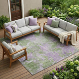 8' X 10' Green and Purple Abstract Washable Non Skid Indoor Outdoor Area Rug
