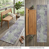 8' Runner Purple and Green Abstract Washable Non Skid Indoor Outdoor Runner Rug