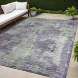5' X 8' Purple and Green Abstract Washable Non Skid Indoor Outdoor Area Rug